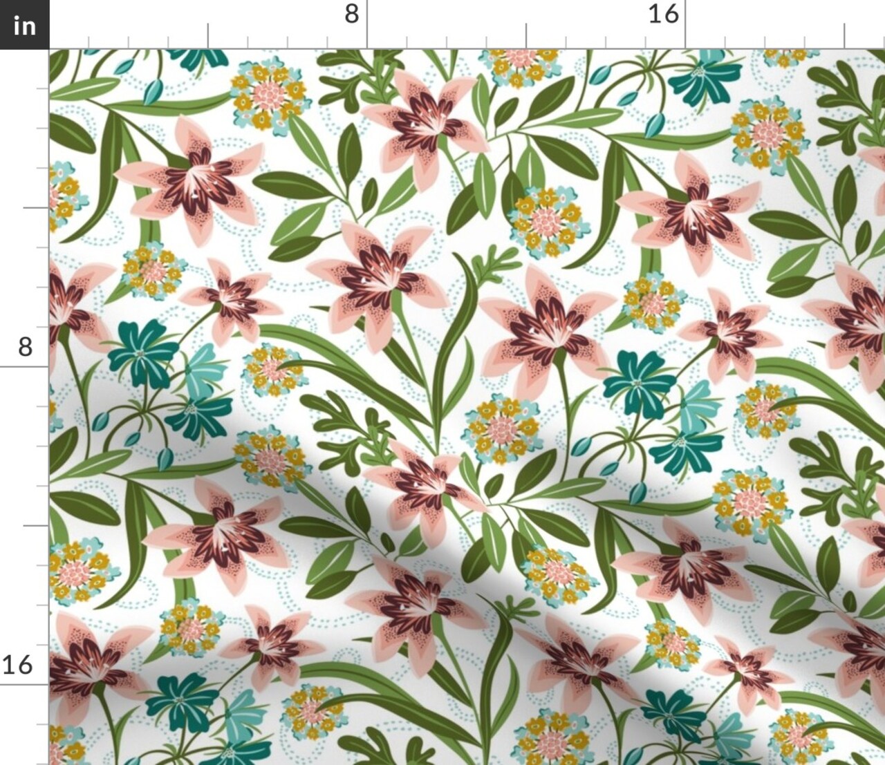 Boho Tropical Multicolor Flowers Modern Botanical Lily Lilies Summer Tiger Pink Custom Printed Fabric by Spoonflower Various Fabrics by the Yard or Fat Quarter